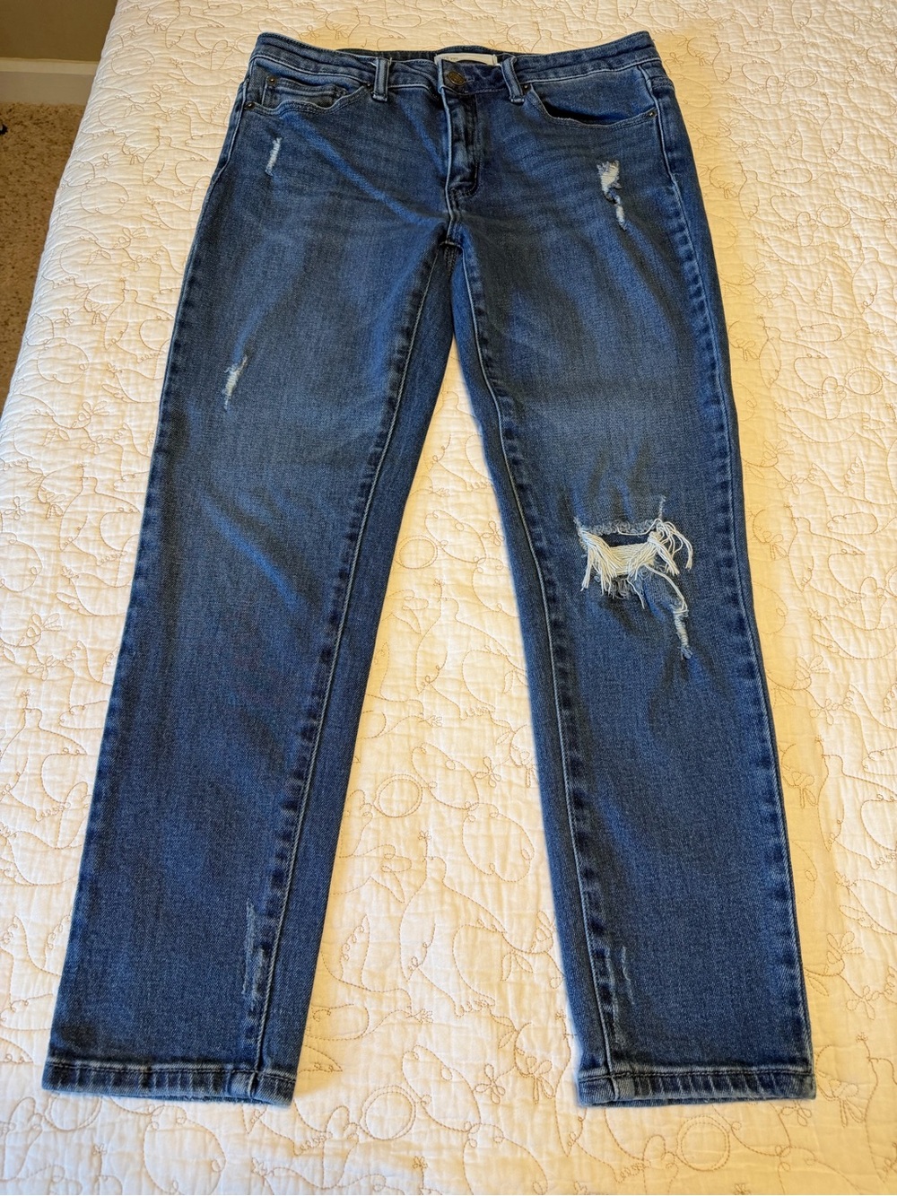 Women's Dark Blue Distressed Jeans